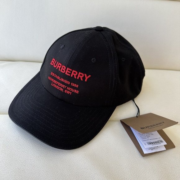 NWT Burberry Unisex US M Horseferry Embroidered Baseball Cap Black 8043040